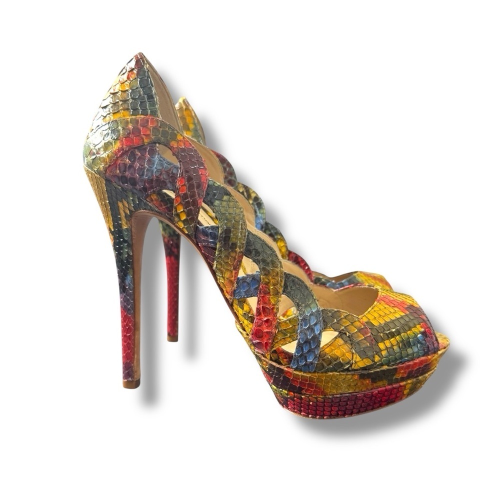 Alexandre Birman Multicolor Python Peeptoe Platfo… - image 7